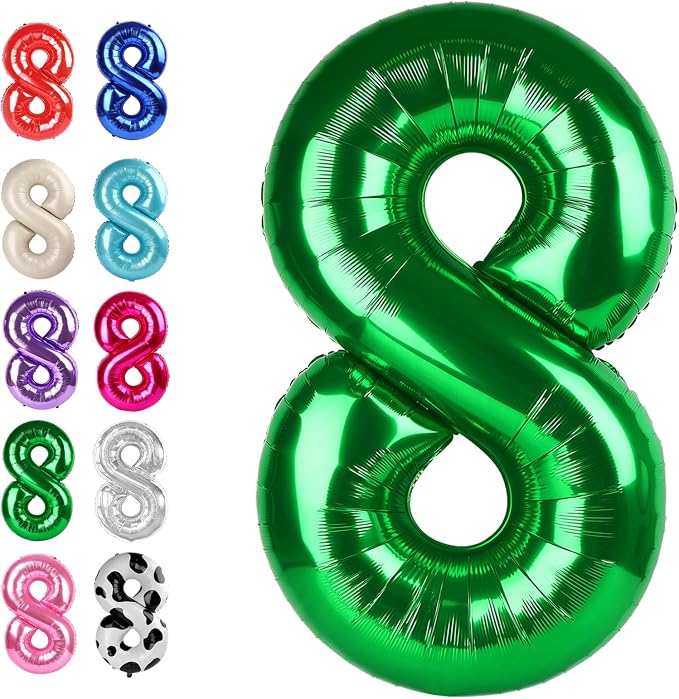 Green Number 8 Balloon 40 inch, Balloon numbers party supplies, deco photo shoot by Upgesy