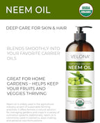 velona Neem Oil USDA Certified Organic - 8 Fl Oz | 100% Pure and Natural Carrier Oil | Virgin, Unrefined, Cold Pressed | Hair, Body and Skin Care | Use Today - Enjoy Results