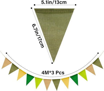 G2PLUS Pre-Strung Burlap Pennant Banners, 39Ft Sage Green Fabric Triangle Flag - Image 2
