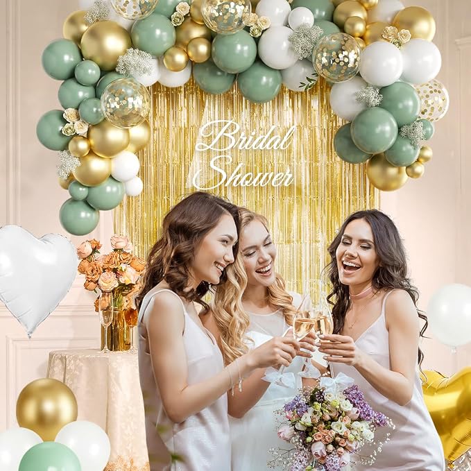Sage Green White Gold Balloons Arch Kit - Image 7