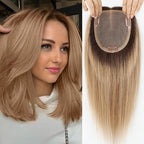 HAIRCUBE Hair Toppers for Women 100% Real Human Hair,Ombre Ash Blonde,6"*5.5"MONO Large Base,65g Hand-moven Real Human HairToppers for Women with ThinningHair