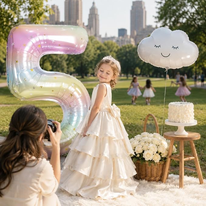 Big Number 5 Balloons, Rainbow Foil 5 Balloon Numbers 40 Inch, Giant 5th - Image 3