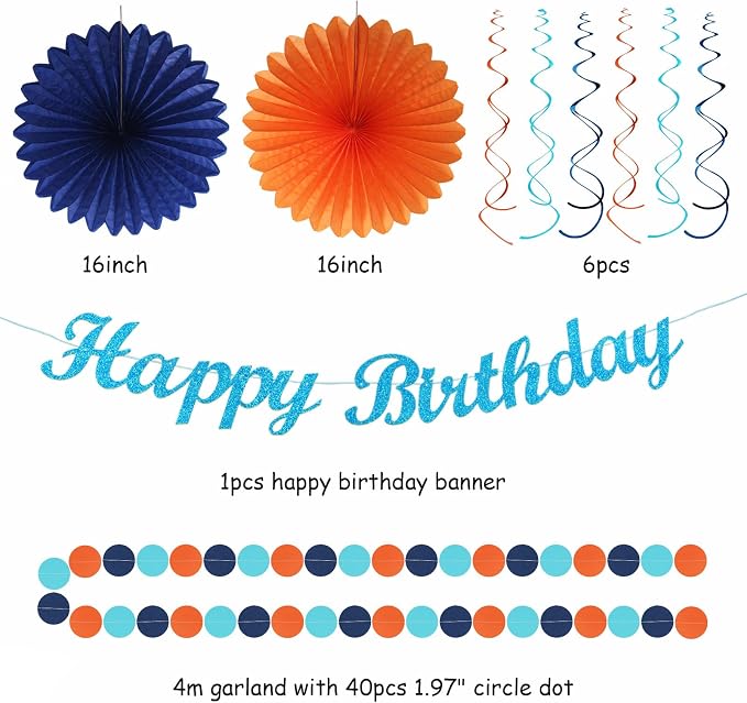 Orange Blue Men Birthday Decorations - Image 7