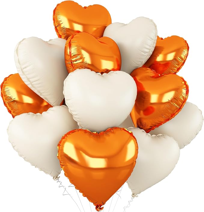 Orange White Heart Foil Balloons 18Inch by Adorely