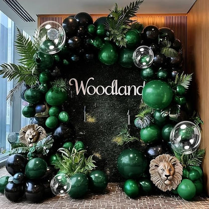 Black Green Balloon Garland Double Stuffed Dark Emerald Green Balloons Clear - Image 7
