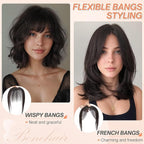 Benehair Clip on Bangs for Women Human Hair, Fake Bangs Clip Human hair, French Bangs Clip in Hair Extensions Hair Pieces with Temples for Daily Wear (Natural Black)