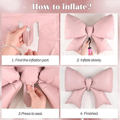 38 Inch Pink Bow Foil Balloons, Large Pink Mylar Bowknot Balloons Coquette - Image 5