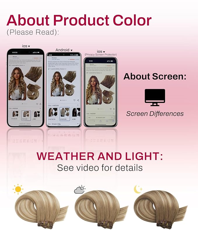 Moresoo Seamless Human Hair Clip in Extensions Ombre Seamless Clip in Human Hair Extensions Balayage Light Brown Mixed Golden Blonde 7pcs/120g 14inch