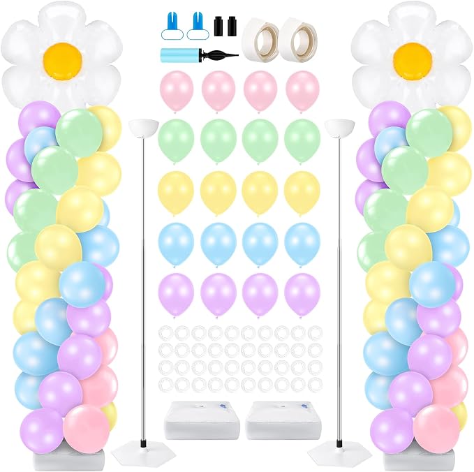 Kasyat 2 Sets Daisy Pastel Party Balloon Column Stand Kit, Adjustable Groovy by Kasyat