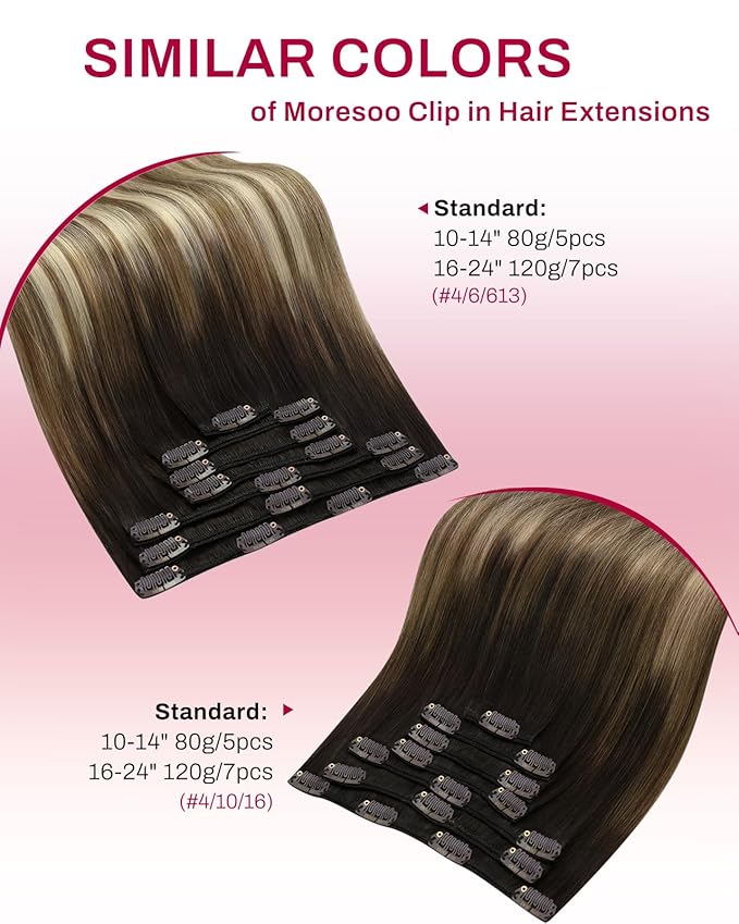 Moresoo Hair Extensions Clip ins Dark Brown Balayage Clip in Hair Extensions Ombre Medium Brown to Bleach Blonde Natural Human Hair Clip in Extensions Real Human Hair Long 7Pcs 120G 24 Inch