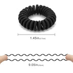 Matte Coil Ponytail Holders (Black, 10 Pcs) - No Crease Plastic Spiral Hair Ties for Thick and All Hair Types
