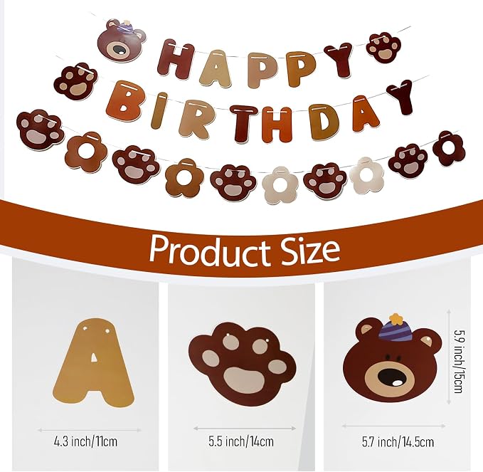 Bear Happy Birthday Banner, Party Pennant Decor, Happy Birthday Banner Adorable - Image 3