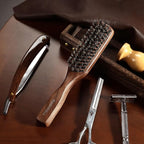 Mens Wild Boar Bristle Hair Brush for Men - Slick Back Hair Brush - Stiff Bristles for Thick Hair, Natural Black Walnut Wooden Handle Hairbrush, Beard Mustache Brush Comb by GAINWELL