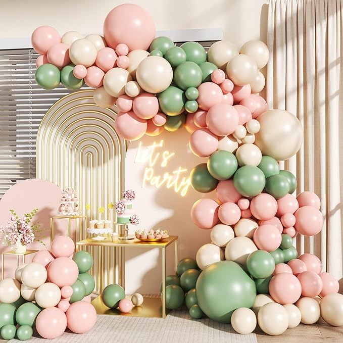 Pink and Sage Green Balloons Arch Kit by LANGASQUE