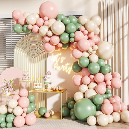Pink and Sage Green Balloons Arch Kit by LANGASQUE