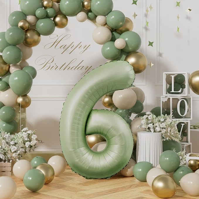 AULE 40 Inch Sage Green 6 Balloon Numbers Foil 0-9 Birthday Big Numbers | - Image 3