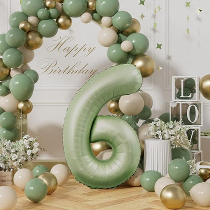 AULE 40 Inch Sage Green 6 Balloon Numbers Foil 0-9 Birthday Big Numbers | - Image 3