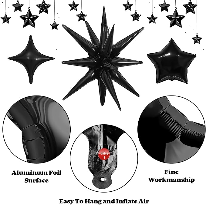 14pcs Black Star Balloons, Mixed Star Foil Balloon, 22Inch Explosion Stars - Image 4