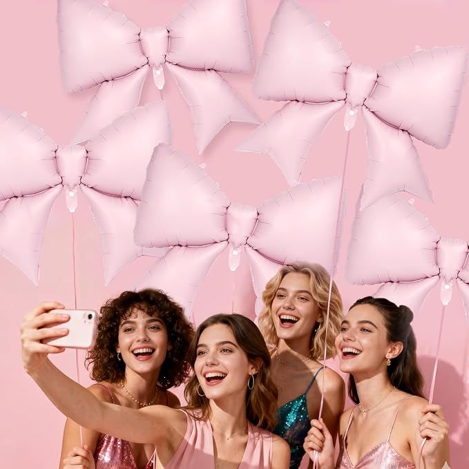 6 Pcs Pink Bow Balloons for Girls, 35 Inch Bow Foil Balloons - Image 7