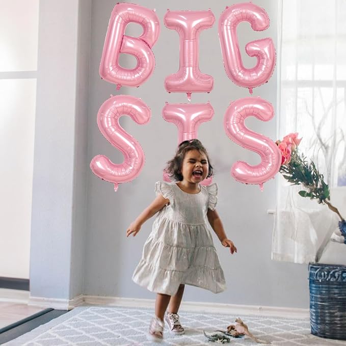 40 Inch Pastel Pink BIG SIS Letter Balloons, Pearl Pink BIG SIS Balloon Letters - Image 3