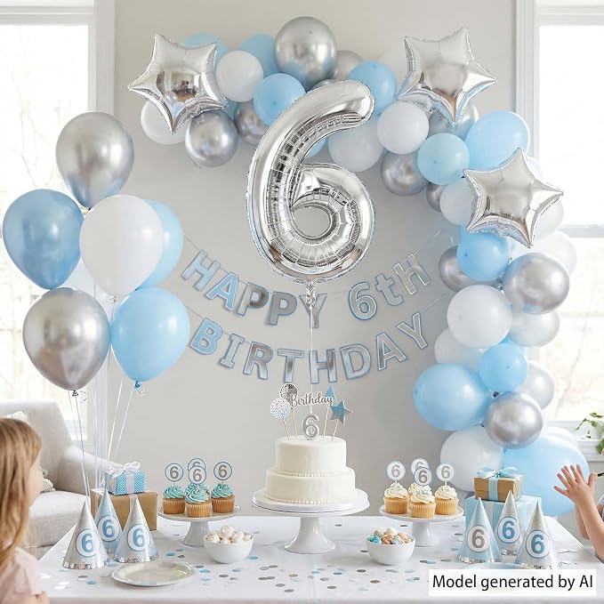 Sleek Silver Metallic Finish Number 6 Balloon, Chic Modern Party Decorations - Image 3
