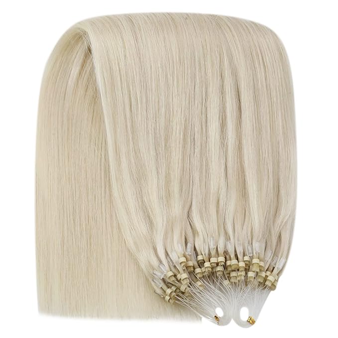 YoungSee Micro Loop Extensions Real Human Hair 24Inch Blonde Micro Link Hair Extension Human Hair Blonde Micro-Bead Extension 1g/s 50g Cold Fusion Microring Hair Extension for Wedding