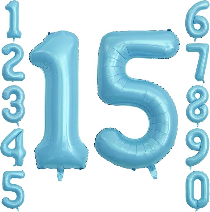 Pearlescent Blue Number 15 Balloon 40 Inch, Large Light Blue Foil 15th Birthday by Unknown