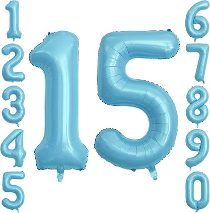 Pearlescent Blue Number 15 Balloon 40 Inch, Large Light Blue Foil 15th Birthday by Unknown