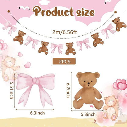 2 Pcs Pink We Can Bearly Wait Banner 6.56 ft Bear Theme Baby Shower Decorations - Image 2