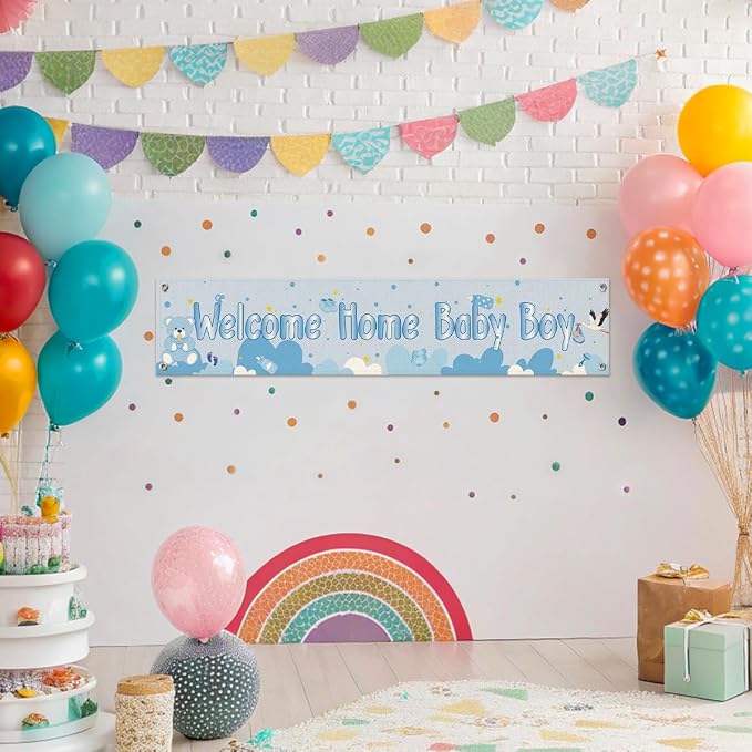 Welcome Home Baby Boy Hanging Banner, Sweet Baby Shower Entryway Home Party - Image 4