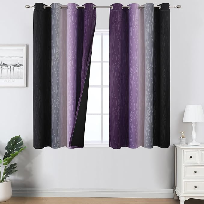 Black and Purple Ombre Blackout Curtains 45 Inch Length 2 Panels, Full Room by ESTELARTEXTILER