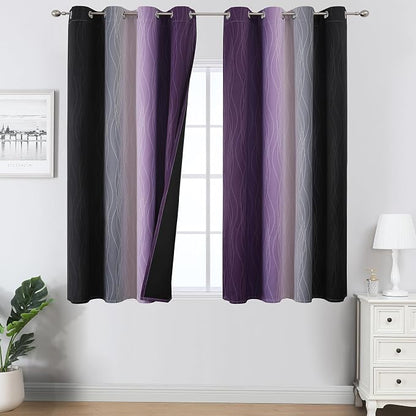 Black and Purple Ombre Blackout Curtains 54 Inch Length 2 Panels, Full Room by ESTELARTEXTILER