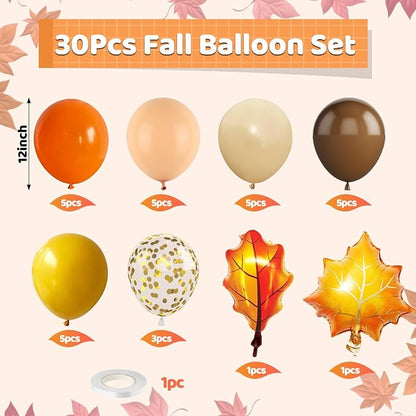 Fall Balloons, 12 Inch Orange Yellow Brown and Nude Balloonis, Leaf Balloon - Image 2