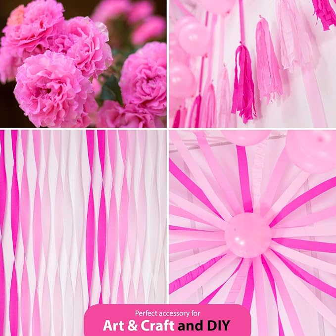 8 Pink Streamers, 656ft Pack of Crepe Paper Bachelorette Party Decorations | - Image 4