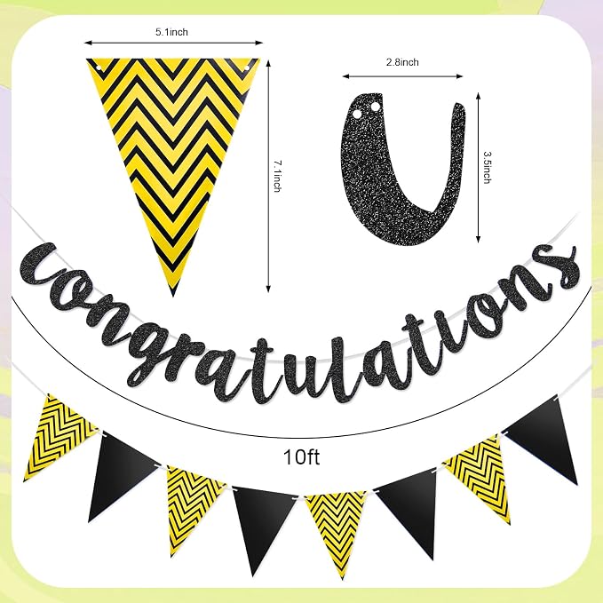 Boao Pre-Strung Congratulations Banner Sign Glitter Congratulation Banner 10 ft - Image 3
