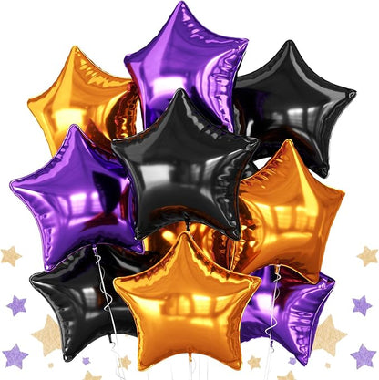 Purple Black Orange Star Foil Balloons, 18 Inch Large Metallic Stars Balloons by BIAPIAN