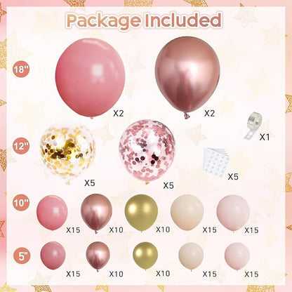 Blush Light Pink Metallic Gold Confetti Balloon Arch Kit 144 Pcs | Boho Baby - Image 2