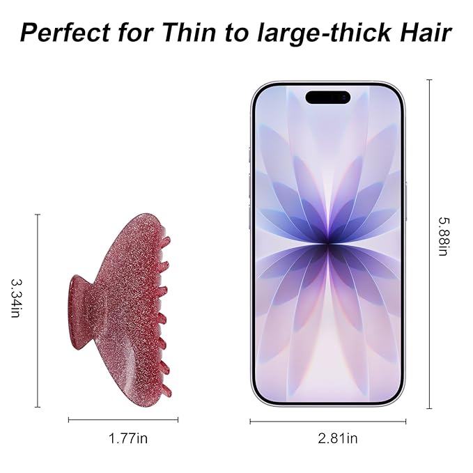 4 Pack Large Acrylic Hair Claw Clips for Women, Cute Shiny Glitter Claw Clips for Thick Hair, Strong Hold Non-Slip Barrettes Clips Ideal Gift for Girls