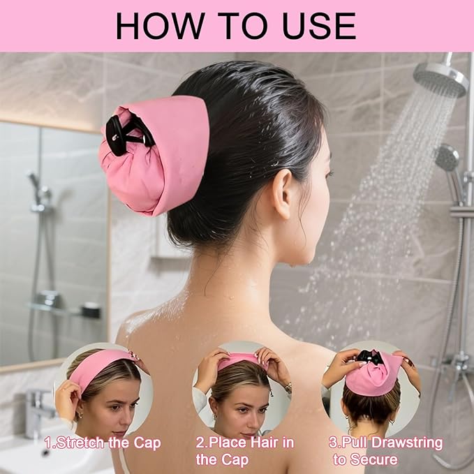 Waterproof Hair Sleeve for Long Hair, Crown Washing Shower Cap Ponytail, Reusable Adjustable, Quick Root Refresh for Shower Gym Travel Pool Beach, Time Saver (Pink+Purpler+Blue+Yellow, 4PC)