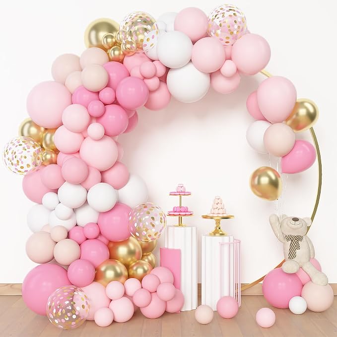 Amandir 144Pcs Pink Balloons Garland Arch Kit | Light Pink Gold White Confetti by Amandir