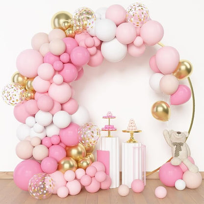 Amandir 144Pcs Pink Balloons Garland Arch Kit | Light Pink Gold White Confetti by Amandir