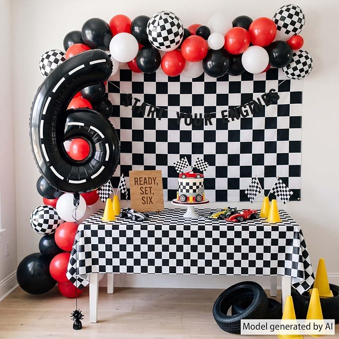 Black and White Stripes Number 6 Balloon 40 Inch, Road Finish Numeral | - Image 3