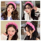 Spa Headbands for Washing Face or Makeup, Sponge Bubble Skincare Headbands, Puffy Terry Cloth Hairband for Women, Skin Care Makeup Headwear Hair Accessories for Girls (Rose Red)