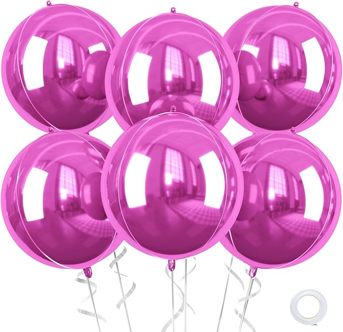 Hot Pink Round Foil Balloons, 22 Inch Pink Metallic Balloons, Sphere Ball by Saxuxu