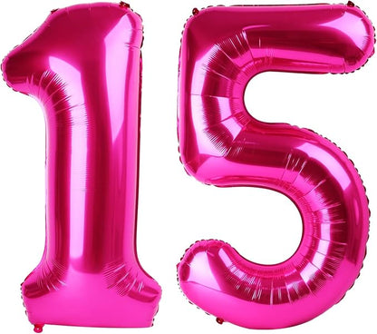 15 Balloon - Hot Pink Birthday Number Balloons, 40 Inch Party Decorations | Hot by ALPHADELTAPI