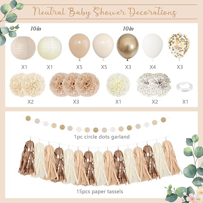 Amandir Neutral Baby Shower Decorations Welcome Baby Banner | Beige Balloons - Image 2