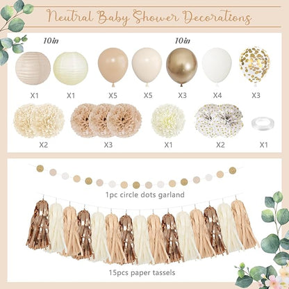 Amandir Neutral Baby Shower Decorations Welcome Baby Banner | Beige Balloons - Image 2