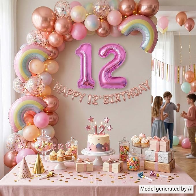 Pink Number 12 Balloon 40 Inch, Sleek Metallic Foil Party Supplies | Stunning - Image 7