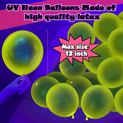 100 Pcs UV Neon Yellow Balloons 12 inch Neon Party Supplies, Glow in the Dark - Image 2