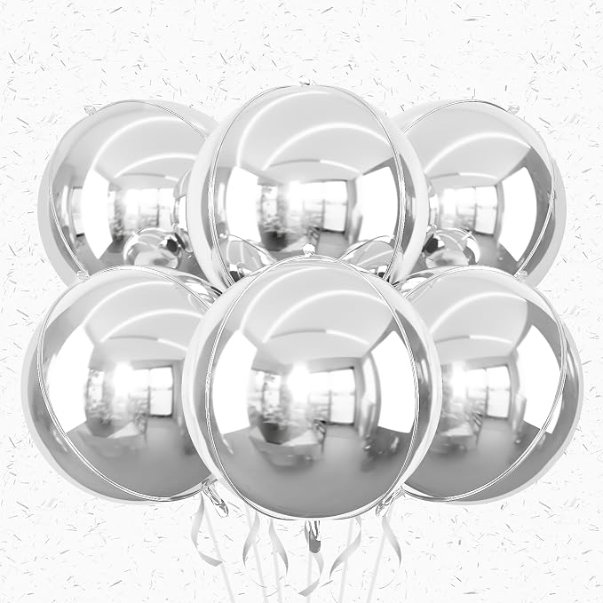 6Pcs Silver Round Foil Balloons, Giant 4D Round Ball Balloons, 22 Inch Metallic by Adorely